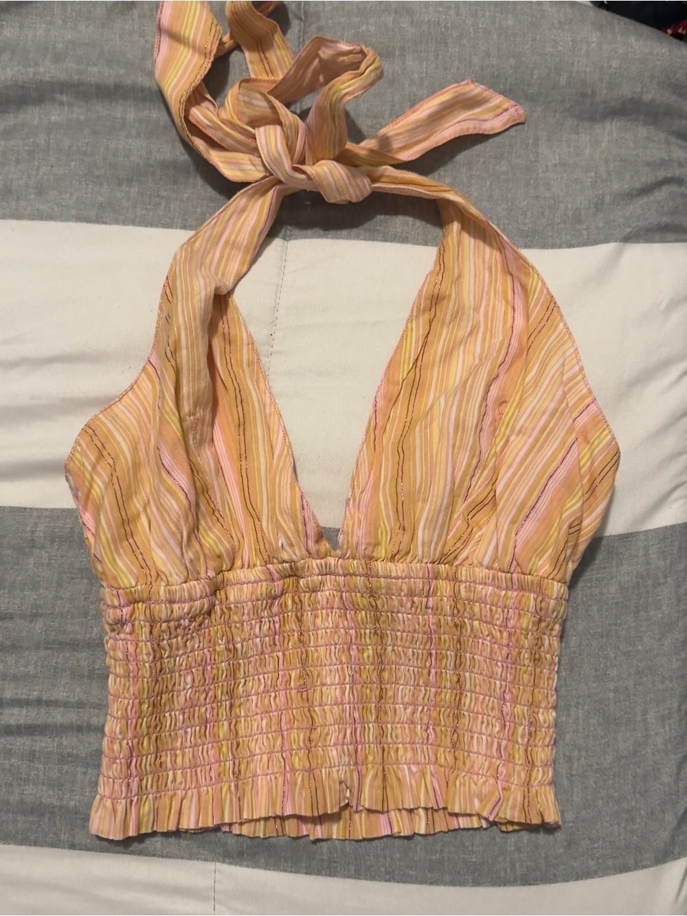 BDG Pink and Yellow Striped Halter Crop Top